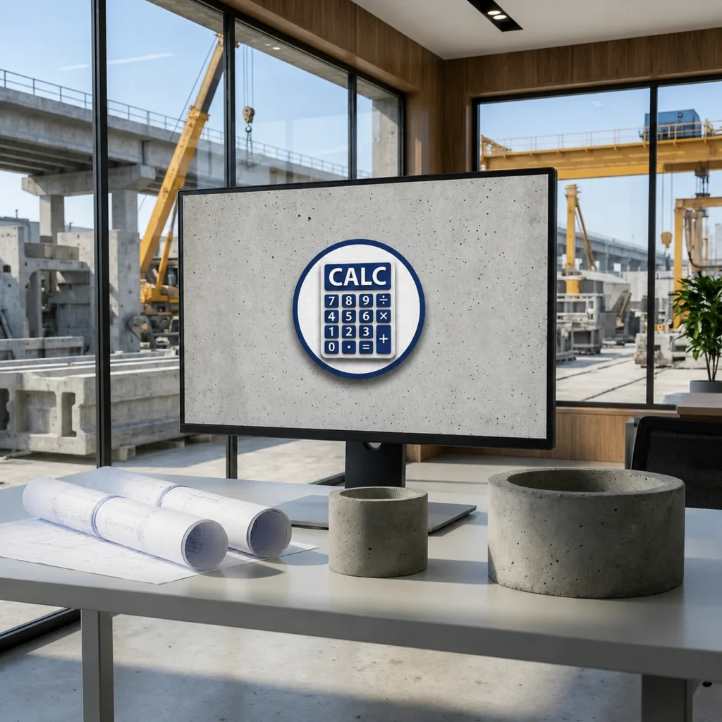 SimpleCALC software preview on a monitor in a precast workspace