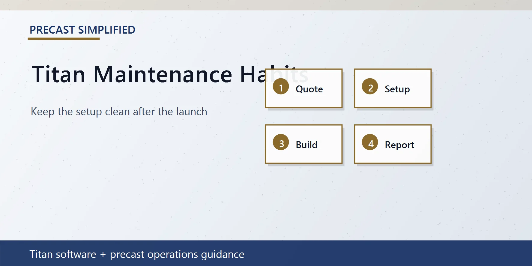 Branded graphic showing ongoing Titan maintenance habits for precast concrete teams.